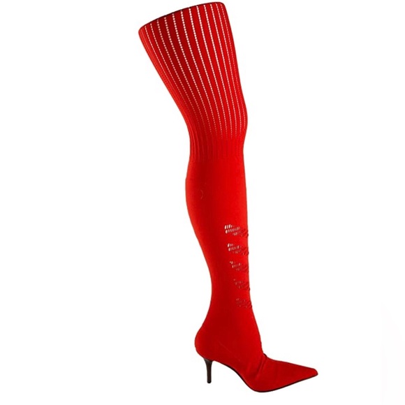 Donald J Pliner Elektra Tomato Red Crepe Elastic Over The Knee Boots RARE